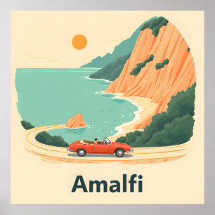 Póster Afiche de viaje retro de la playa de la costa mini