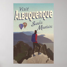 Póster Afiche de viaje retro de las montañas Albuquerque