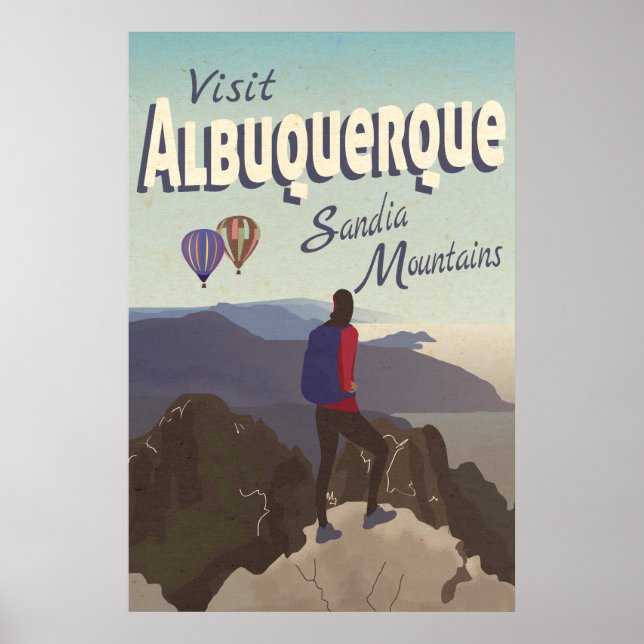 Póster Afiche de viaje retro de las montañas Albuquerque  (Frente)