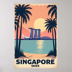 Póster Afiche de viaje retro de los cielos de Singapur
