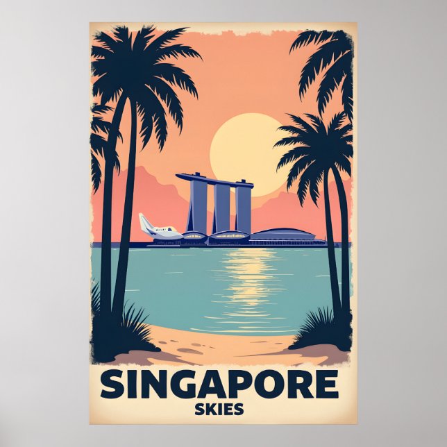 Póster Afiche de viaje retro de los cielos de Singapur (Frente)