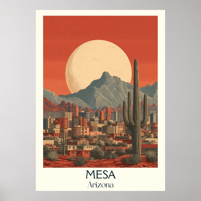 Póster Afiche de viaje retro de Mesa Arizona | Desierto d (Frente)