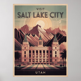 Póster Afiche de viaje retro de Salt Lake City Utah