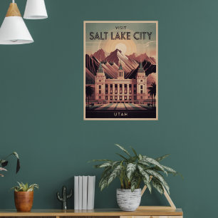 Póster Afiche de viaje retro de Salt Lake City Utah