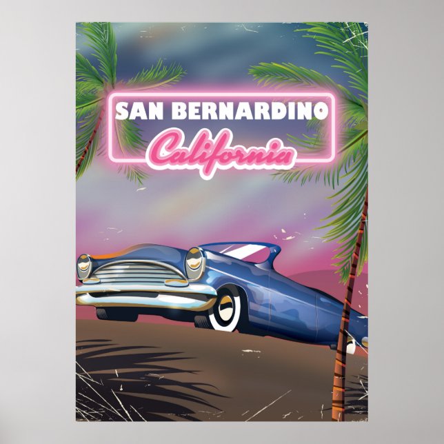 Póster Afiche de viaje retro de San Bernardino California (Frente)