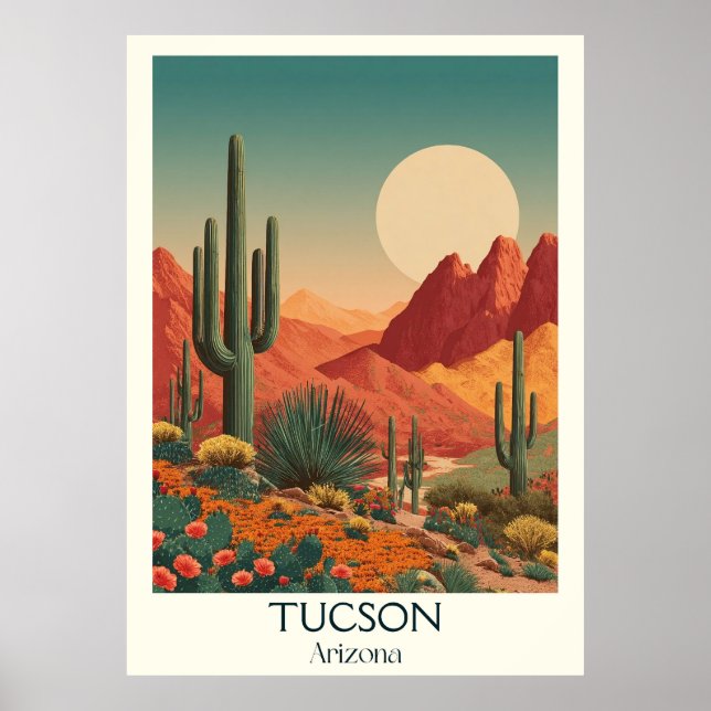 Póster Afiche de viaje retro de Tucson Arizona | Estilo d (Frente)