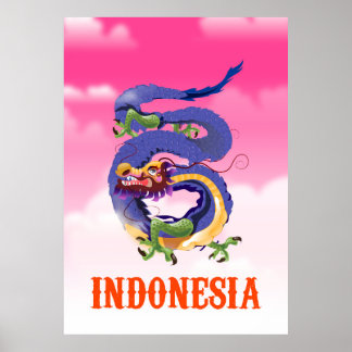 Póster Afiche de viaje retro del dragón de Indonesia