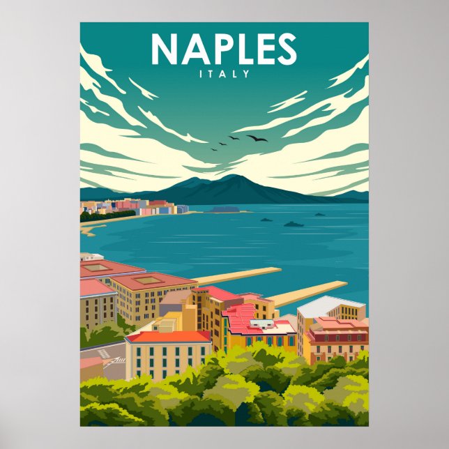 Póster Afiche de viaje retro mínimo de Nápoles Italia (Frente)