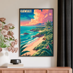Póster Afiche de viaje retro vintage - HAWAII