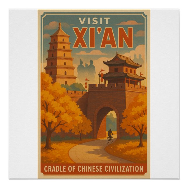 Póster Afiche de viaje Retro Xi’an - Arte mural de la ant (Anverso)