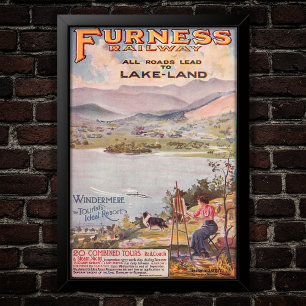 Póster Afiche de viaje sobre lagos en inglés de la Ferroc