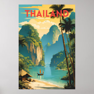Póster Afiche de viaje tradicional de Tailandia