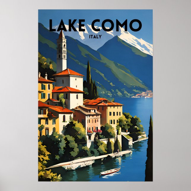 Póster Afiche de viaje tradicional del Lago Como Italia (Frente)