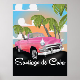 Póster Afiche de viaje vacacional de Santiago de Cuba.