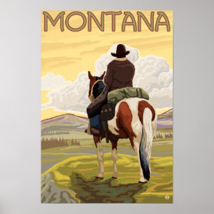 Póster Afiche de viaje Vintage de Cowboy & HorseMontana