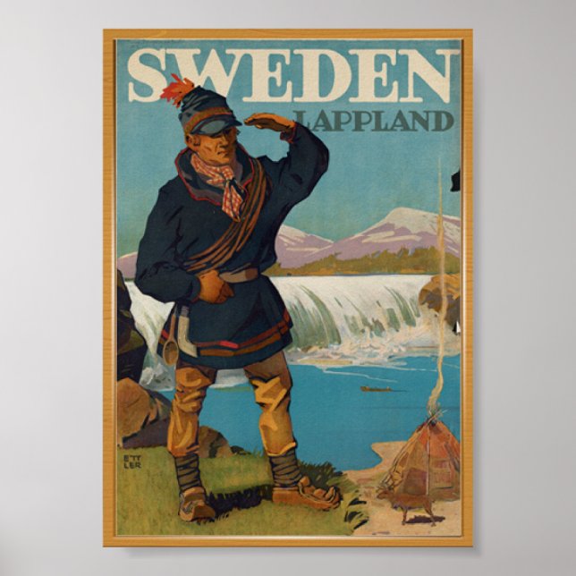 Póster Afiche de viaje vintage de Suecia (Frente)