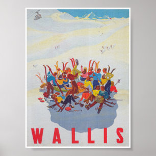 Póster Afiche de viaje Wallis Suiza para esquiar