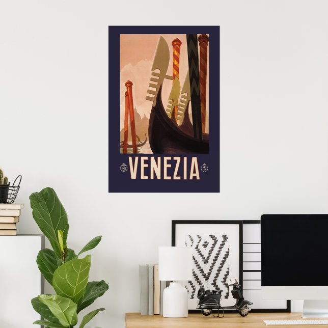 Póster Afiche de viajes antiguos Venecia Italia 1920 (Oficina en casa)