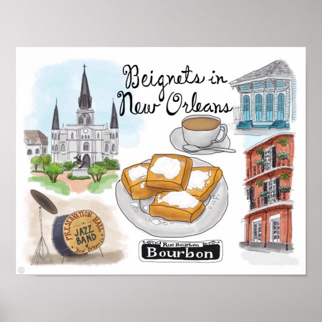 Póster Afiche de viajes: Beignets en Nueva Orleans (Frente)
