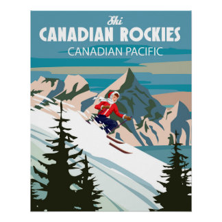 Póster Afiche de viajes Canadiense Rockies Ski resort vin