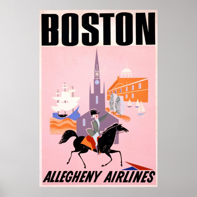 Póster Afiche De Viajes De Allegheny Airlines A Boston (Frente)