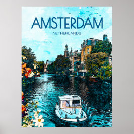 Póster Afiche de viajes de Ámsterdam