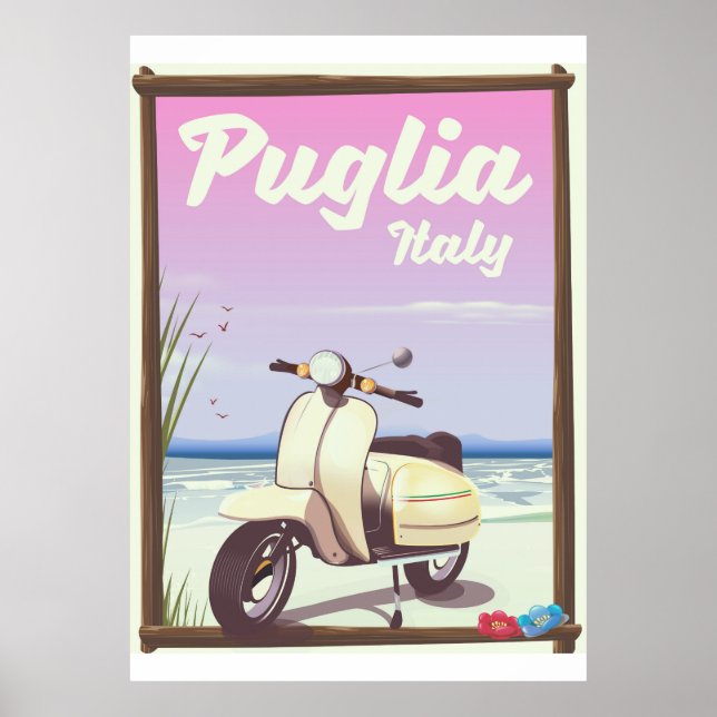 Póster Afiche de viajes de Apulia Italia. (Frente)