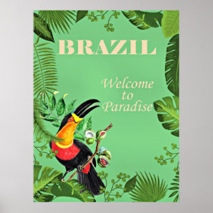 Póster Afiche de viajes de Brasil, Toucan,