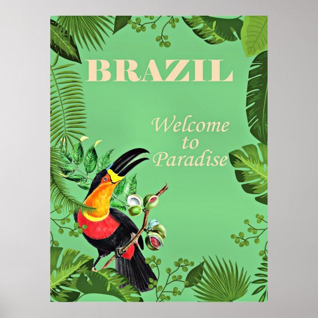 Póster Afiche de viajes de Brasil, Toucan, (Frente)