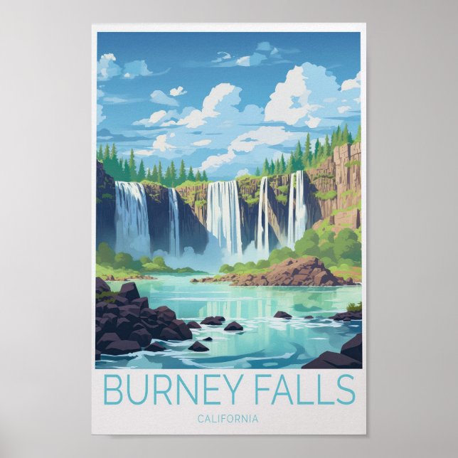 Póster Afiche de viajes de Burney Falls California (Frente)