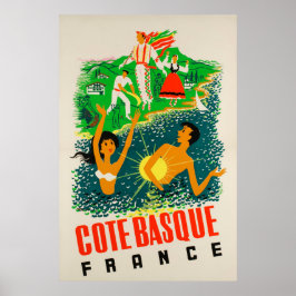 Póster Afiche de viajes de Côte Basque, Francia