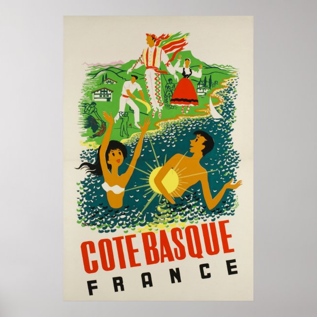 Póster Afiche de viajes de Côte Basque, Francia (Frente)
