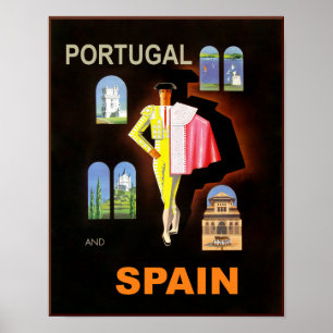 Póster Afiche de viajes de España y Portugal.