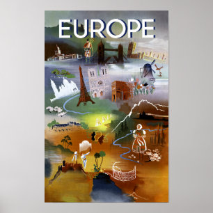 Póster Afiche de viajes de Europa