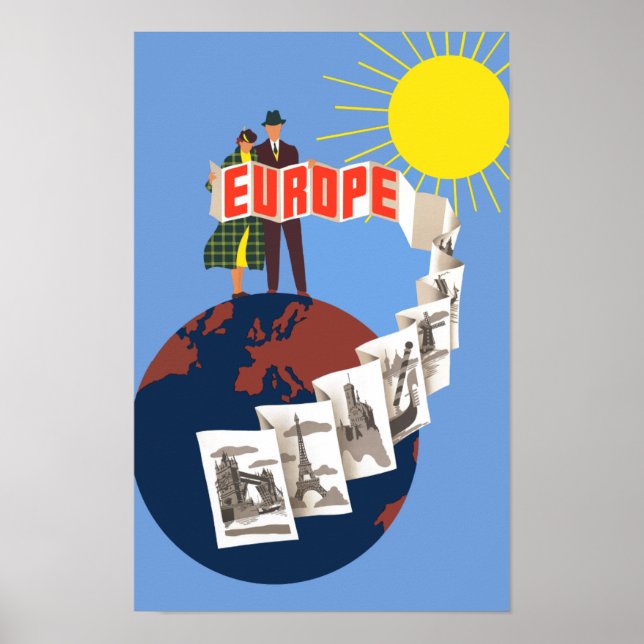 Póster Afiche de viajes de Europa (Frente)