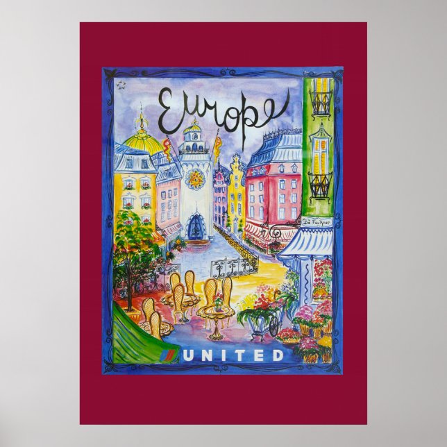 Póster Afiche de viajes de Europa (Frente)