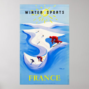 Póster Afiche de viajes de Francia ... Deportes de invier