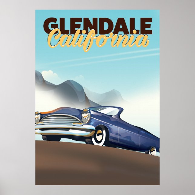 Póster Afiche de viajes de Glendale, California (Frente)