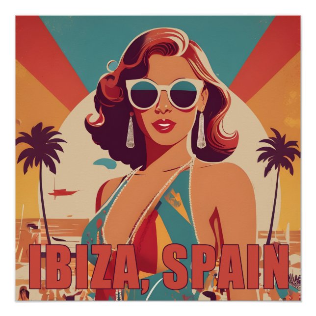 Póster Afiche de viajes de Ibiza, España (Anverso)