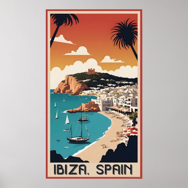 Póster Afiche de viajes de Ibiza, España (Frente)