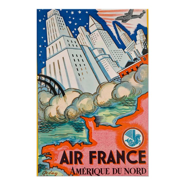 Póster Afiche de viajes de la aerolínea Art deco (Anverso)