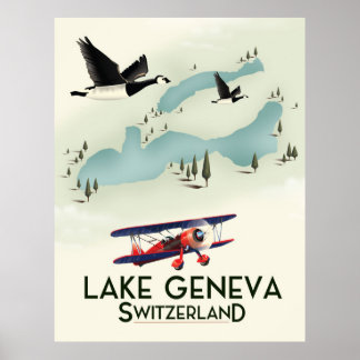 Póster afiche de viajes de lake geneva suiza
