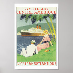 Póster Afiche de viajes de las Antillas Vintage América