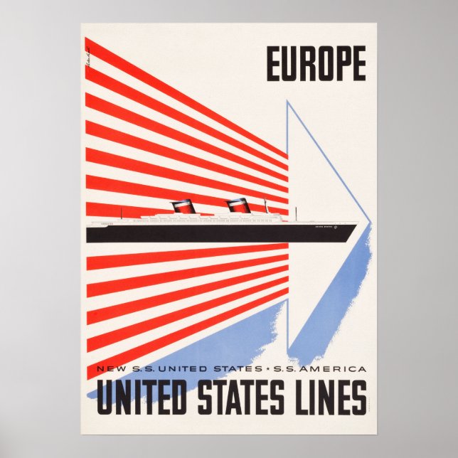 Póster Afiche de viajes de las líneas de Estados Unidos (Frente)