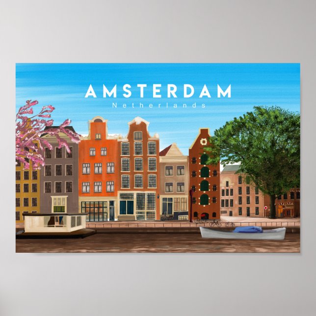 Póster Afiche de viajes de los Países Bajos de Amsterdam (Frente)