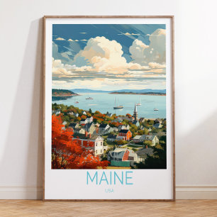 Póster Afiche de viajes de Maine USA, Augusta Maine State
