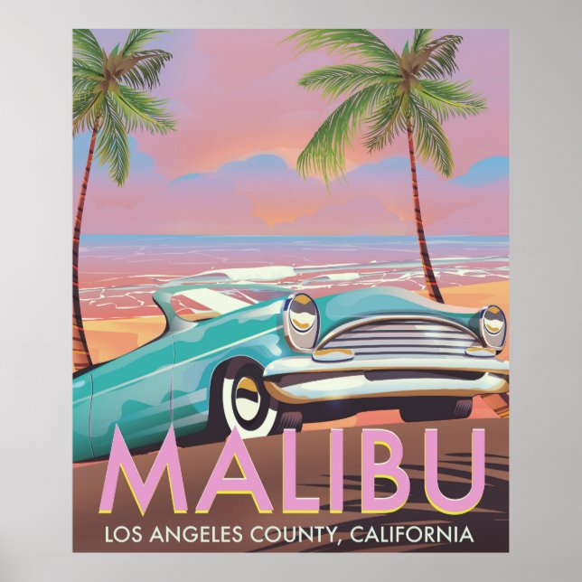Póster Afiche de viajes de Malibu, Los Ángeles, Californi (Frente)