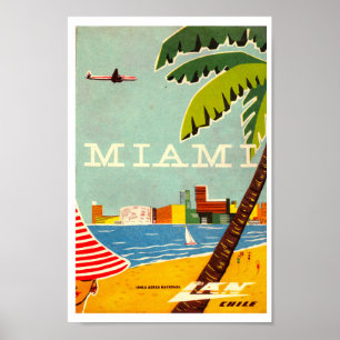 Póster Afiche de Viajes de Miami