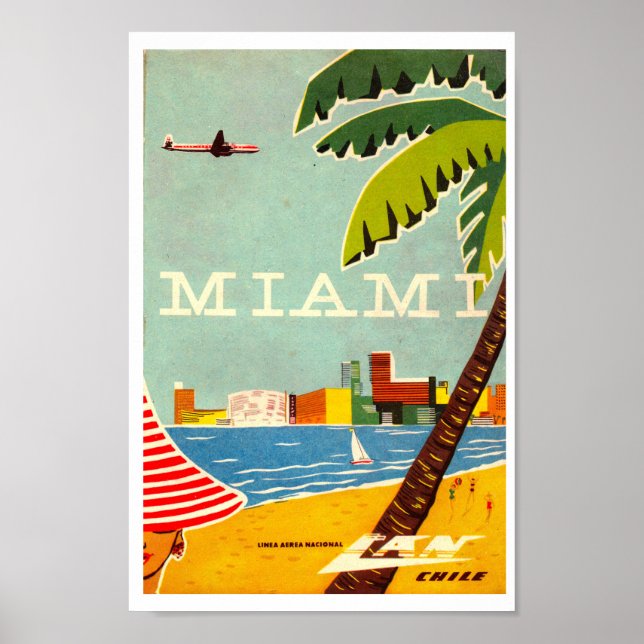 Póster Afiche de Viajes de Miami (Frente)