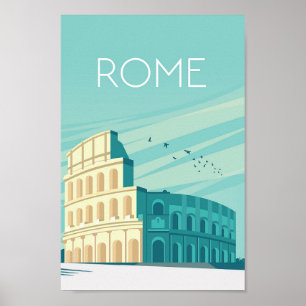 Póster Afiche de viajes de Roma, huella de Roma, huella d